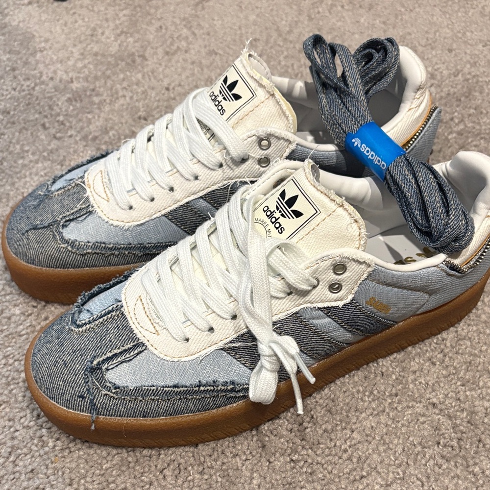 adidas Denim and White Retro Gum-Sole Sneakers
